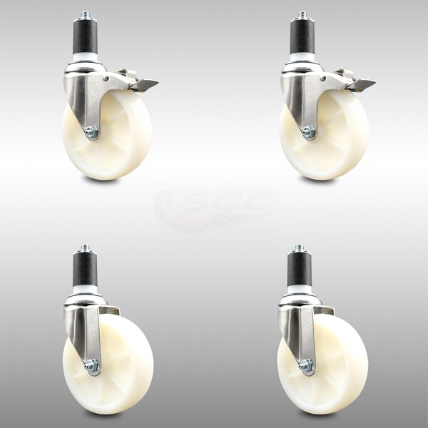 Service Caster 5 Inch 316SS Nylon Swivel 1-1/2 Inch Expanding Stem Caster Lock Brake SCC, 2PK SCC-SS316TTLEX20S514-NYS-2-S-2-112 - main